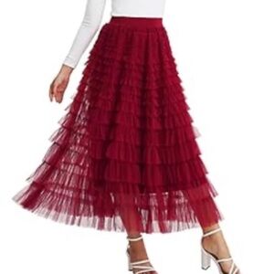 Pinky Red Multilayer Ruffles Tulle Skirt